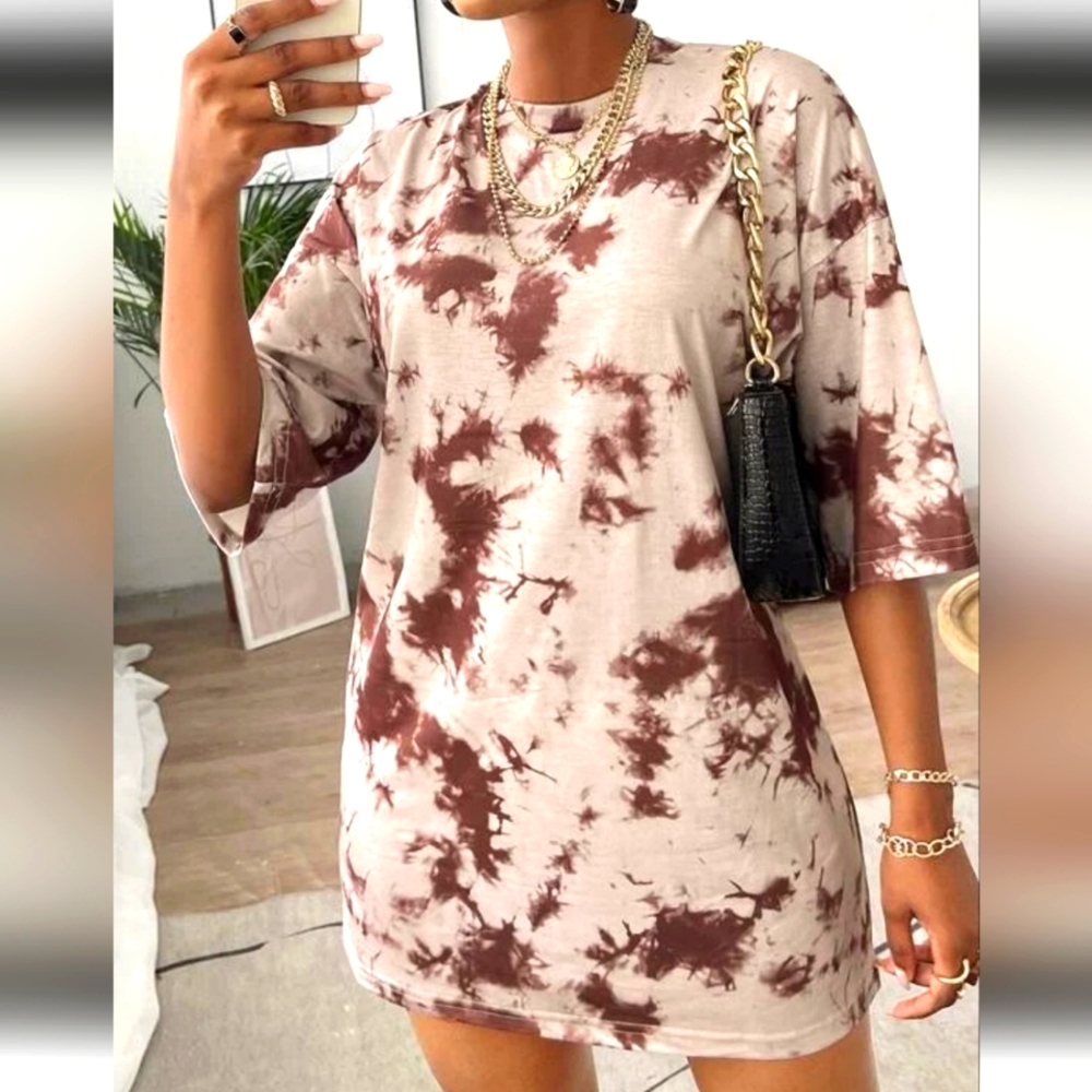 SHEIN Coolane Drop Shoulder Oversized Tye Dye Tee Dress, Size XS